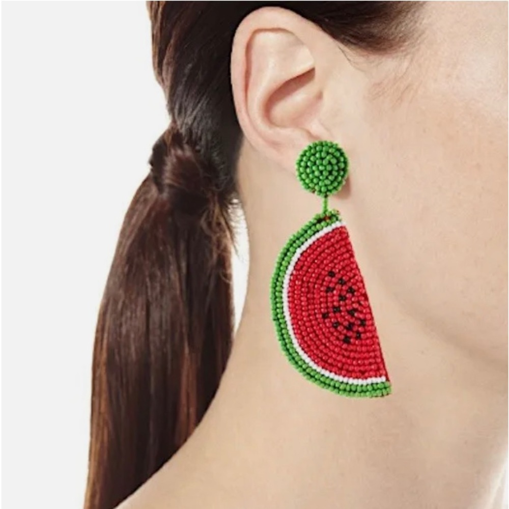 Women's Fruit Watermelon Seed Shaped Beaded Pierced Drop Dangle Earrings NEW